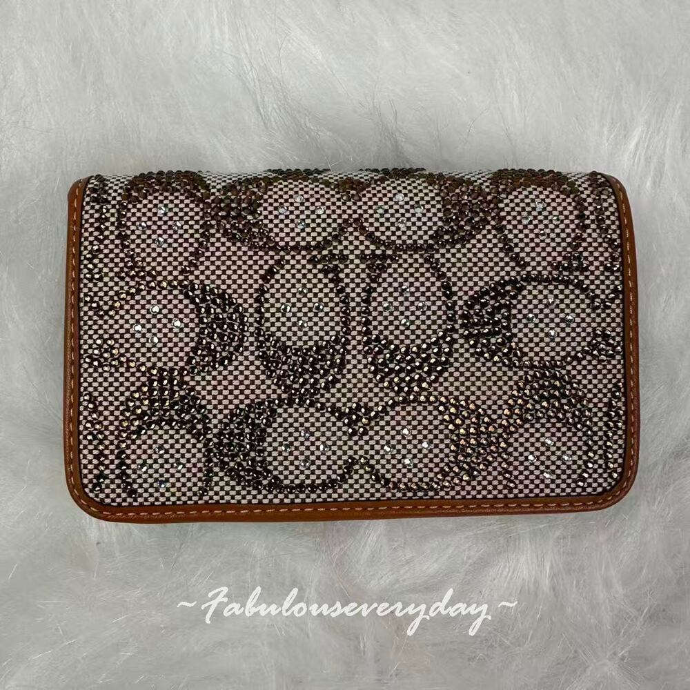 Coach Essential Slim Card Case Crystal Signature Jacquard Burnished Amber CCD16